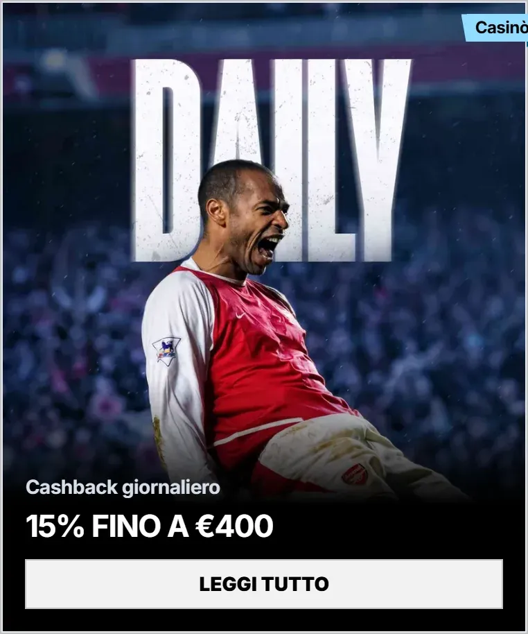 Cashback giornaliero 15 fino a eur400